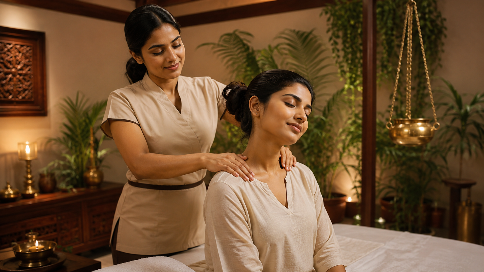 Crafting Captivating Headlines: Your awesome post title goes here Young woman receiving a relaxing wellness massage at Manthramed Wellness in Ettumanoor, Kottayam